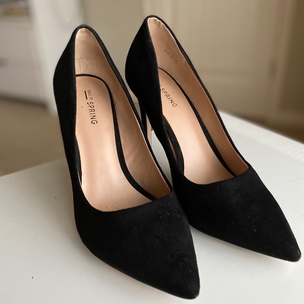 Suede point toe heels